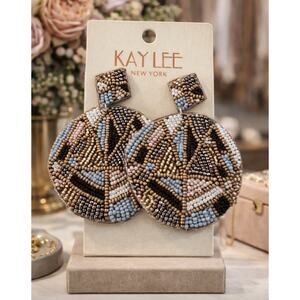 Kay Lee Abstract Beaded Round Earrings New